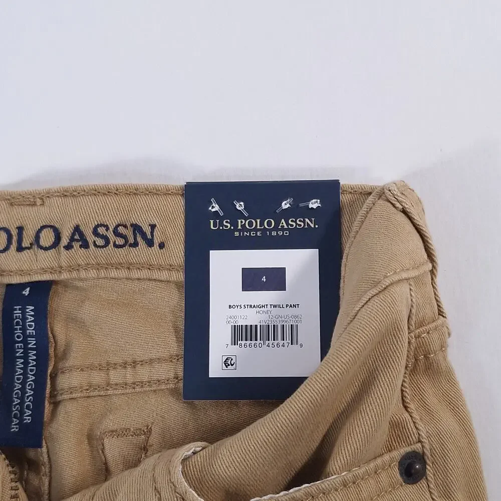U.S. Polo Assn Boys Size 4 Honey Straight Twill Pants NWT Adjustable School Play